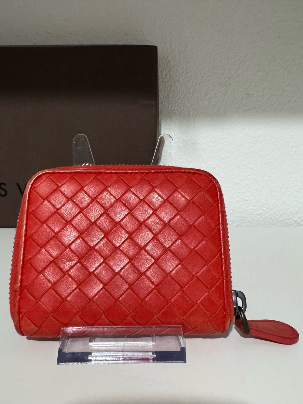 Bottega Veneta Red Intrecciato Zip Wallet